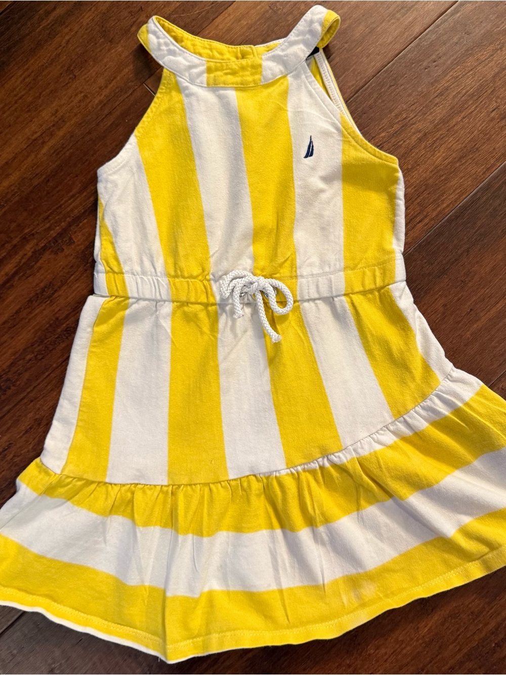 Nautica Girls 4T Yellow White Striped Sleeveless Dress Nautical Preppy
